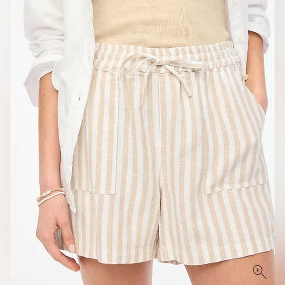 J Crew Linen Shorts White Khaki Striped Drawstring NWT Pockets Women’s Size XXL - Picture 2 of 9